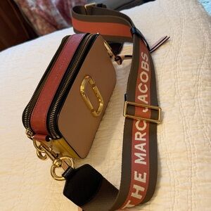 Marc Jacobs Neutral Tan Camera Bag with Pink and Yellow Trim